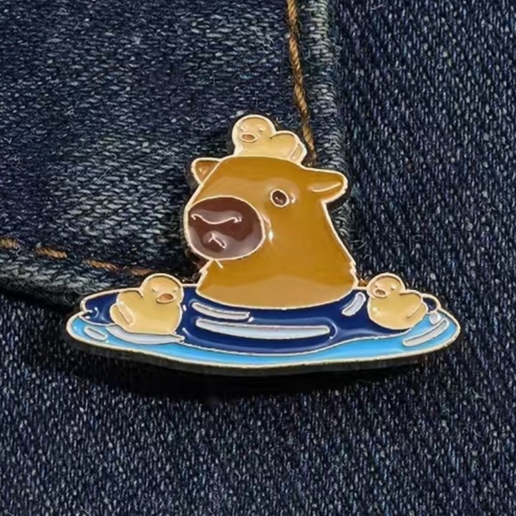 3/$15 Cute Capybara Water Hog with Ducklings Pin Brooch - Picture 1 of 6